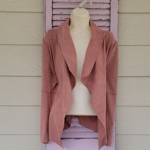 NWT 💗 ANNA CAI New York Chic Pink Waterfall Open Front LS Cardigan Pale Pink L